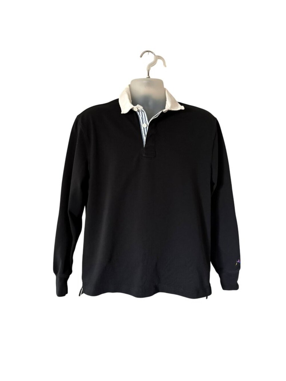 J Crew Rugby Sweater Men S Elbow Patch Pullover Polo Heavyweight BLACK